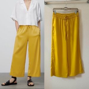 Wide Leg Satin Effect Pants from Zara Never Worn NWOT Mustard Yellow